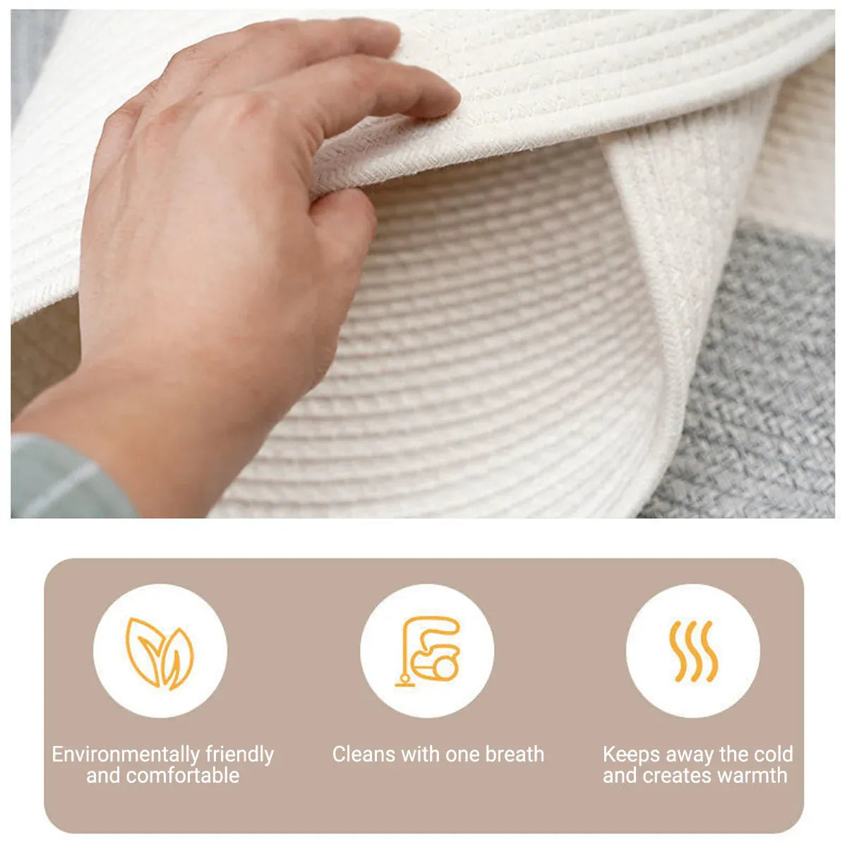 Cotton Floor Mat Oval Non Slip Carpet Household Soft Washable Rug for Bedroom - White