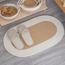 Cotton Floor Mat Oval Non Slip Carpet Household Soft Washable Rug for Bedroom - White