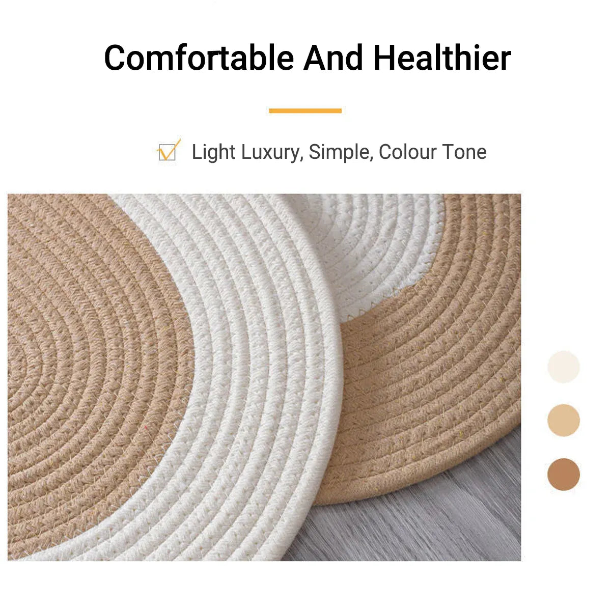 Cotton Floor Mat Oval Non Slip Carpet Household Soft Washable Rug for Bedroom - White