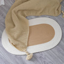 Cotton Floor Mat Oval Non Slip Carpet Household Soft Washable Rug for Bedroom - White