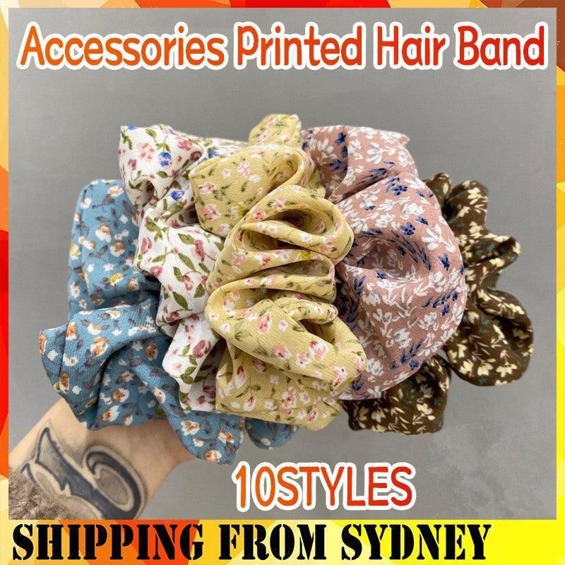 Fresh Hair Accessories Printed Hair Band Hair Rope Hair Ring Elastic Headband - Black