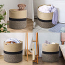 1-Piece 30 cm Woven Cotton Rope Storage Basket, Black and Beige