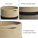 1-Piece 30 cm Woven Cotton Rope Storage Basket, Black and Beige