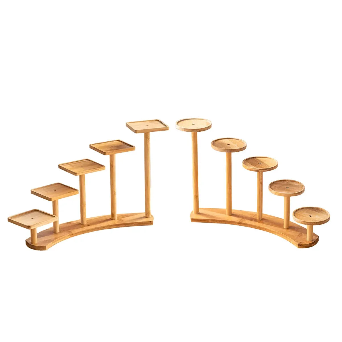 Bamboo Indoor Desktop Flower Stand for Living Room Office MultiTier Plant Holder - Round