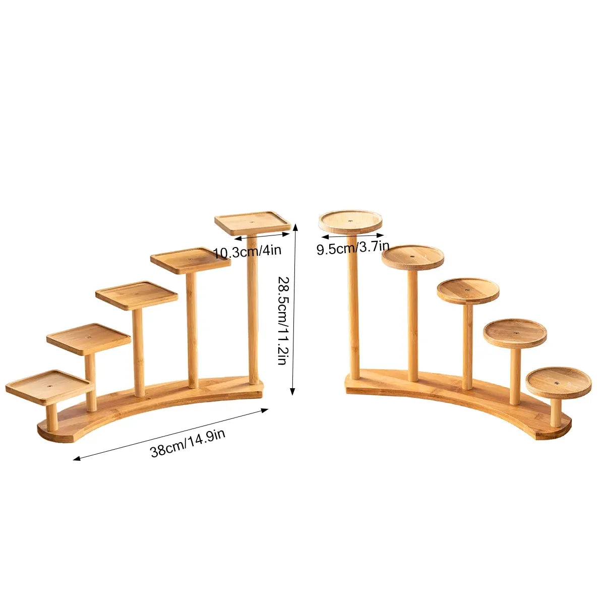 Bamboo Indoor Desktop Flower Stand for Living Room Office MultiTier Plant Holder - Round