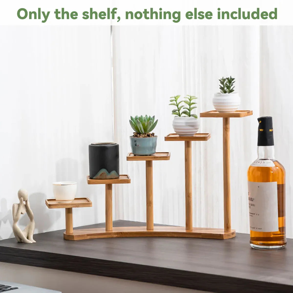 Bamboo Indoor Desktop Flower Stand for Living Room Office MultiTier Plant Holder - Round