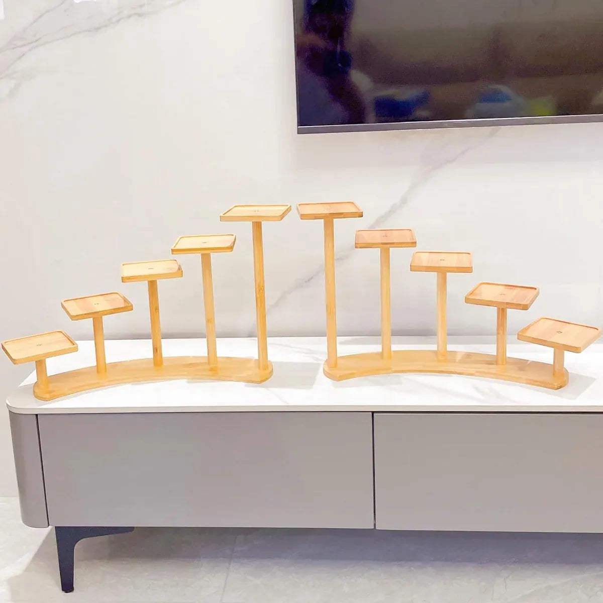 Bamboo Indoor Desktop Flower Stand for Living Room Office MultiTier Plant Holder - Round