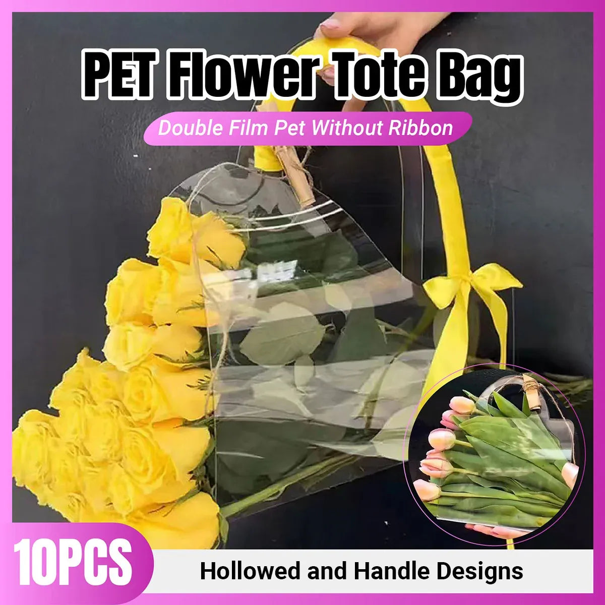 10pcs Transparent Flower Handbags Clear PET Bouquet Holder Gift Bags for Events - Love