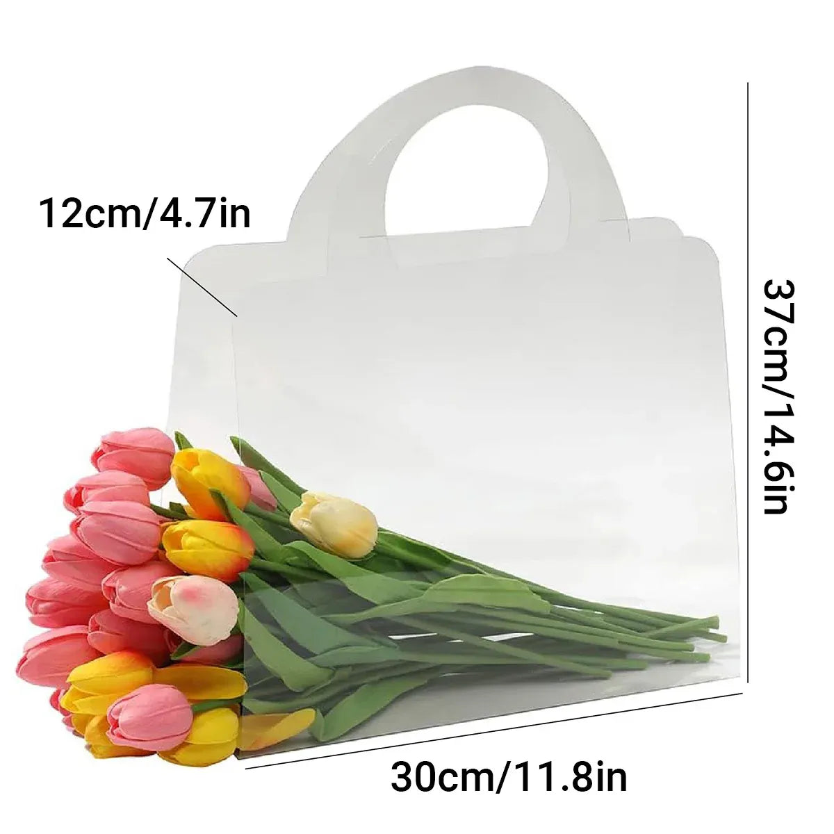 10pcs Transparent Flower Handbags Clear PET Bouquet Holder Gift Bags for Events - Love
