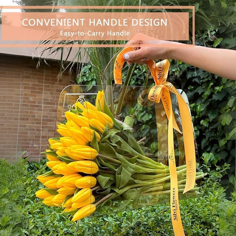 10pcs Transparent Flower Handbags Clear PET Bouquet Holder Gift Bags for Events - Love