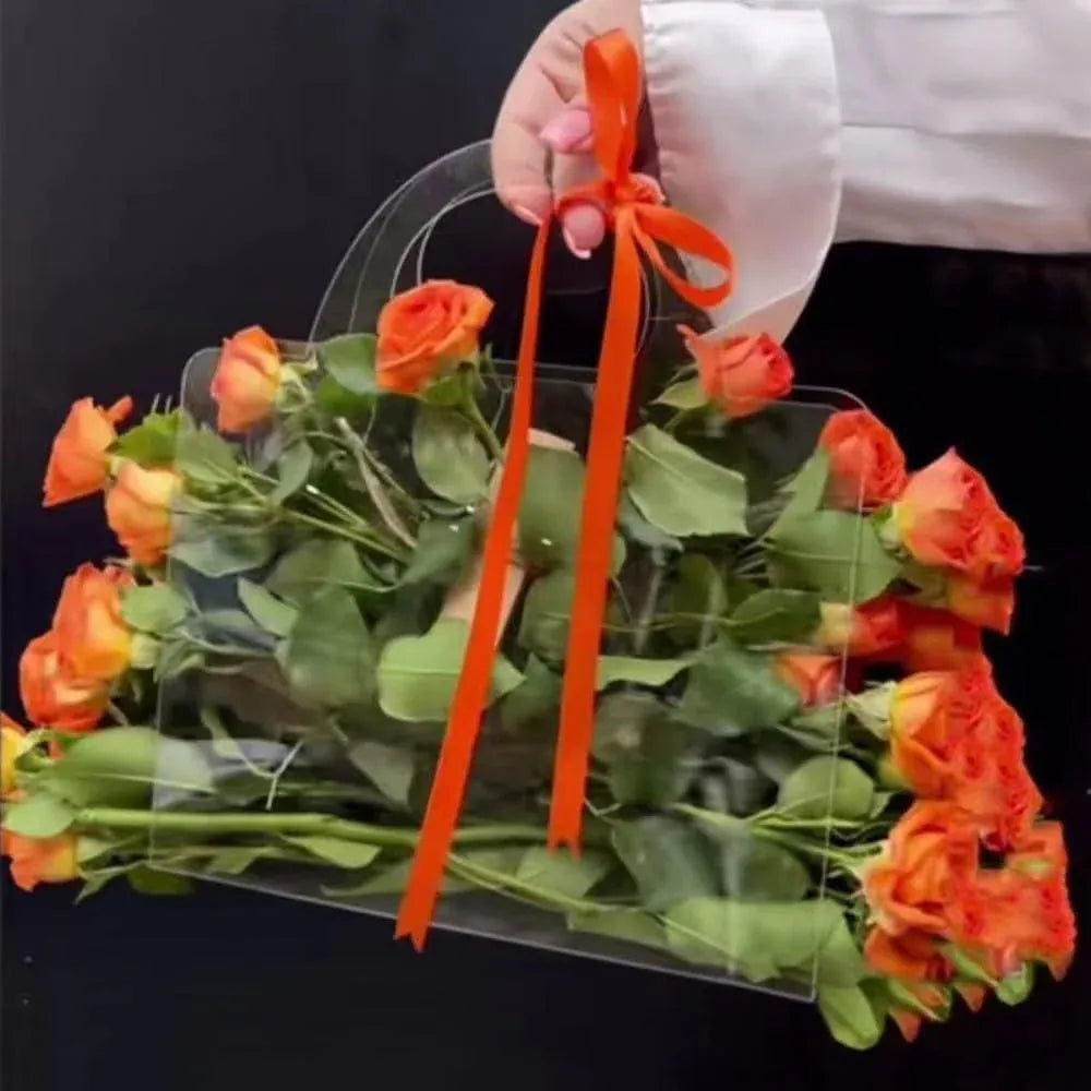 10pcs Transparent Flower Handbags Clear PET Bouquet Holder Gift Bags for Events - Love