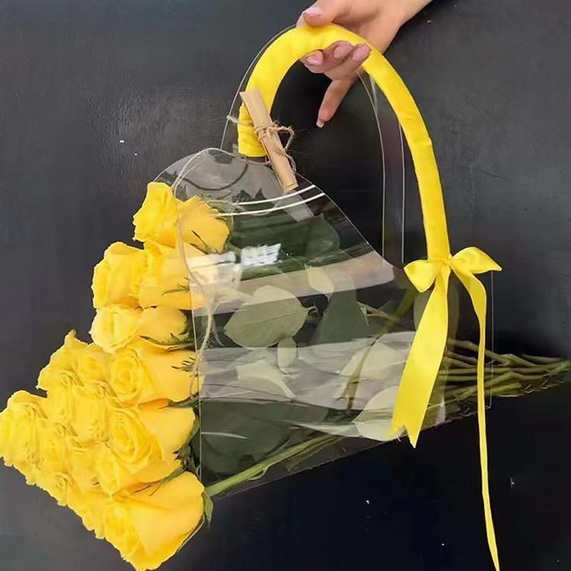 10pcs Transparent Flower Handbags Clear PET Bouquet Holder Gift Bags for Events - Love