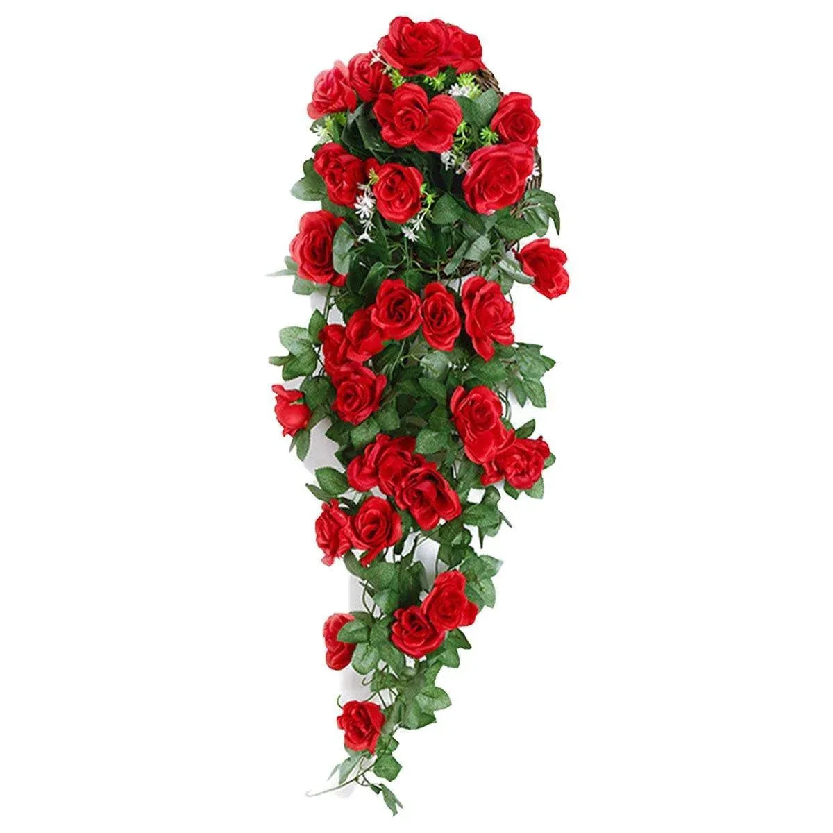 2PCS Artificial Rose Flower Garland Hanging Vine Home Wall Decor Fake Rattan - Red