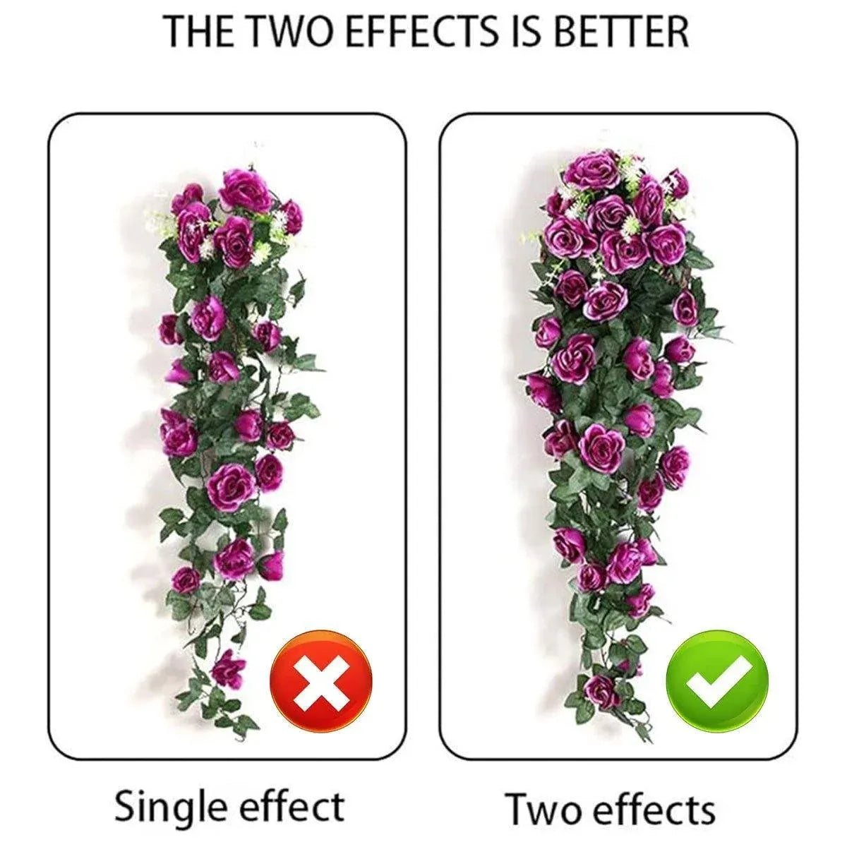 2PCS Artificial Rose Flower Garland Hanging Vine Home Wall Decor Fake Rattan - Red