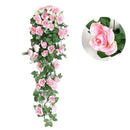 2PCS Artificial Rose Flower Garland Hanging Vine Home Wall Decor Fake Rattan - Red