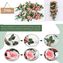 2PCS Artificial Rose Flower Garland Hanging Vine Home Wall Decor Fake Rattan - Rose Red