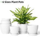6PCS Simple Plastic Round Plant Pots Vertical Stripes Flower Pot Green Gardening - White