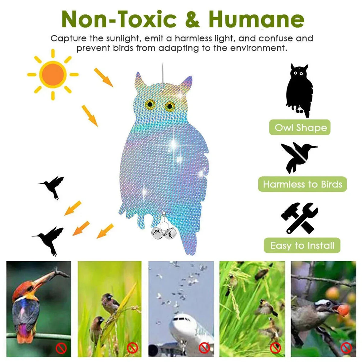 Reflective Owl Bird Deterrent Hanging Garden Yard Pest Control Outdoor - Flying Style