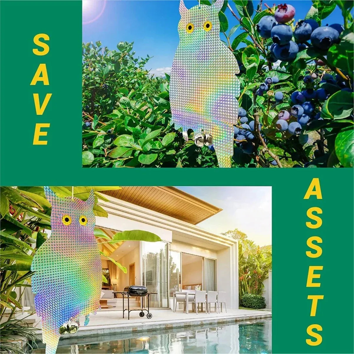 Reflective Owl Bird Deterrent Hanging Garden Yard Pest Control Outdoor - Flying Style