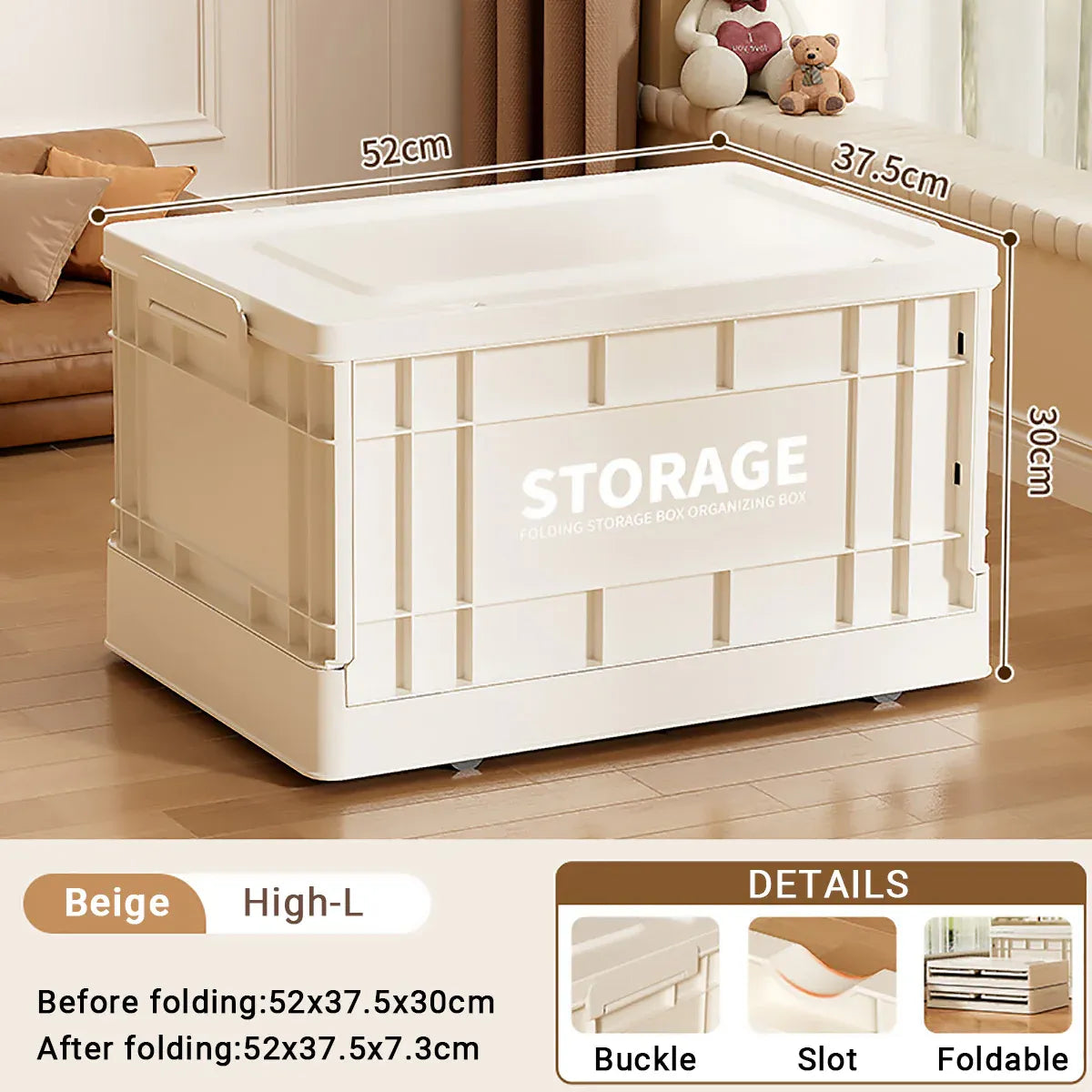 Foldable Large Capacity Household Toy Book Storage Box Space Saving Durable - L