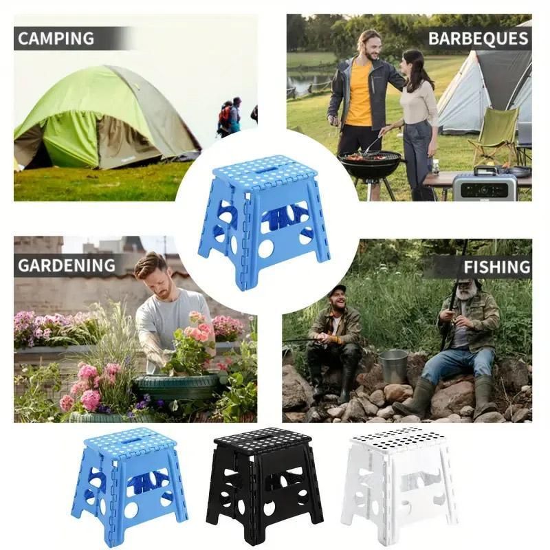 Portable Folding Plastic Stool Lightweight Collapsible Chair for Outdoor Travel - Blue