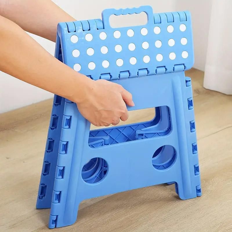 Portable Folding Plastic Stool Lightweight Collapsible Chair for Outdoor Travel - Blue