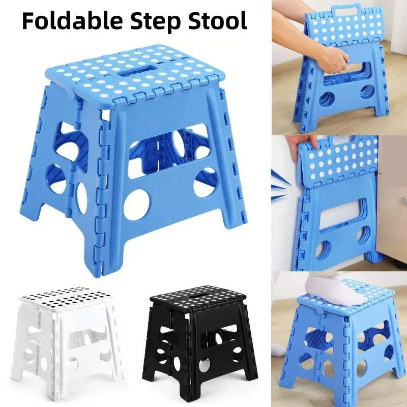 Portable Folding Plastic Stool Lightweight Collapsible Chair for Outdoor Travel - Blue