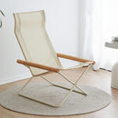 Folding Camping Chair with Solid Wood Armrests Carbon Steel Frame - Khaki