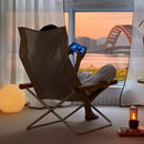 Folding Camping Chair with Solid Wood Armrests Carbon Steel Frame - Khaki