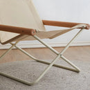 Folding Camping Chair with Solid Wood Armrests Carbon Steel Frame - Khaki