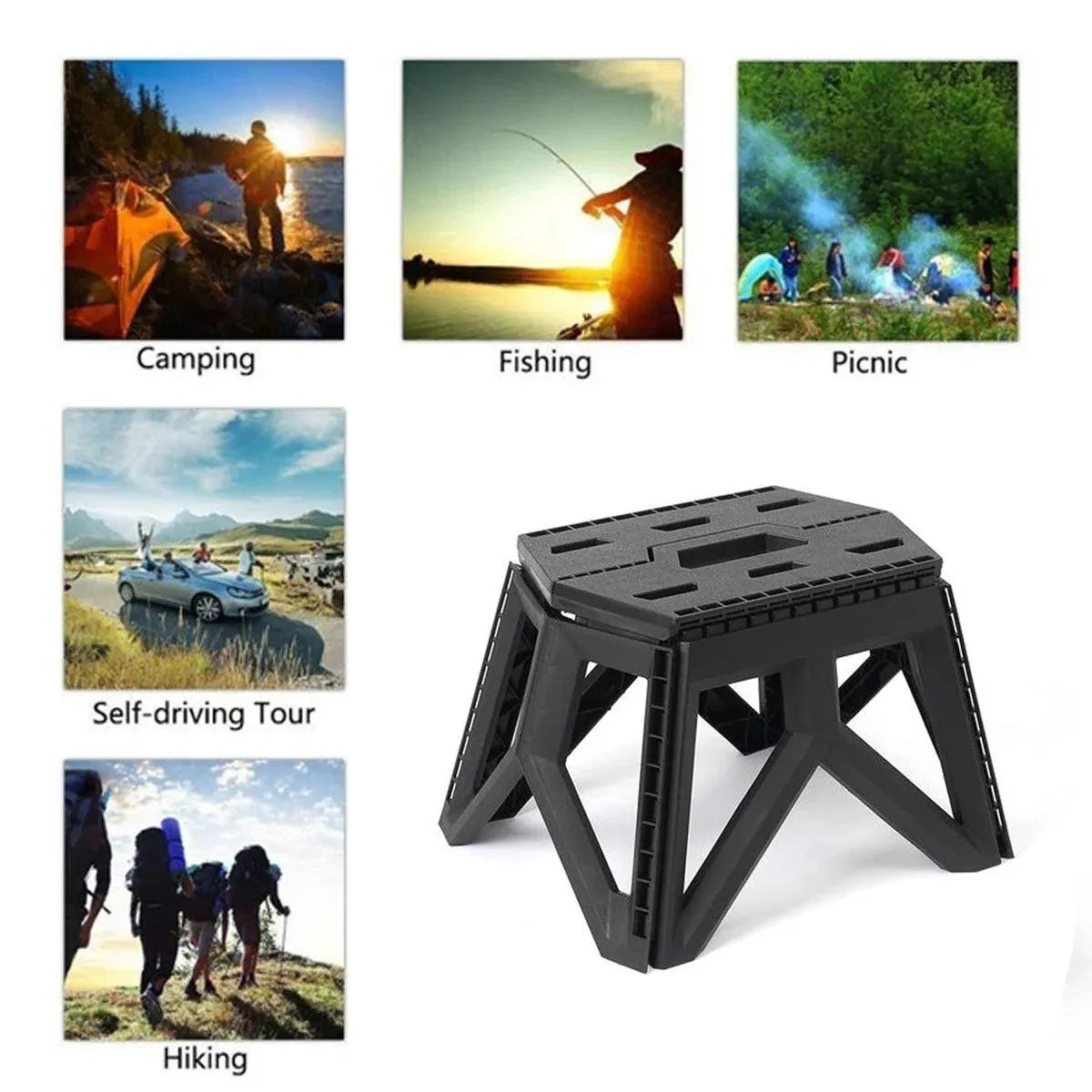 Foldable Stool Portable Fishing Stool Compact Folding Small Bench Outdoor Seat - Black