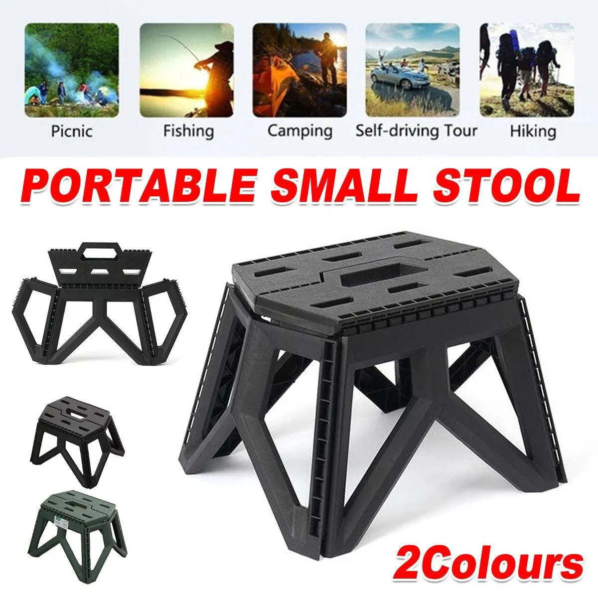 Foldable Stool Portable Fishing Stool Compact Folding Small Bench Outdoor Seat - Black