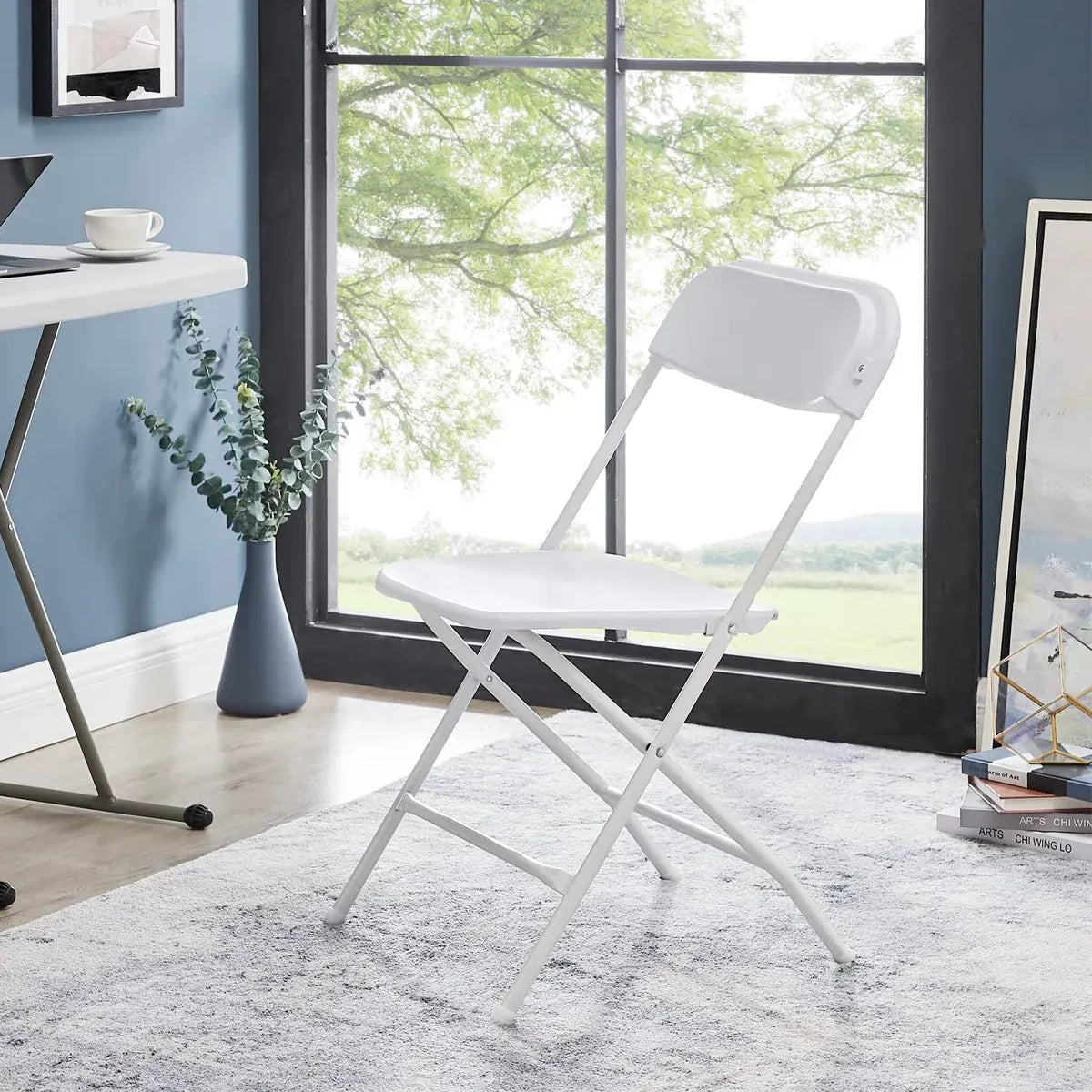 Plastic Folding Chair Office Meeting Chair Staff Training Leisure Chair - Black