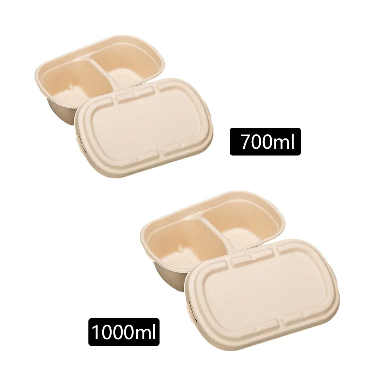 50PCS Disposable Two-Compartment Light Meal Salad Box with Lids Leakproof - 700ml