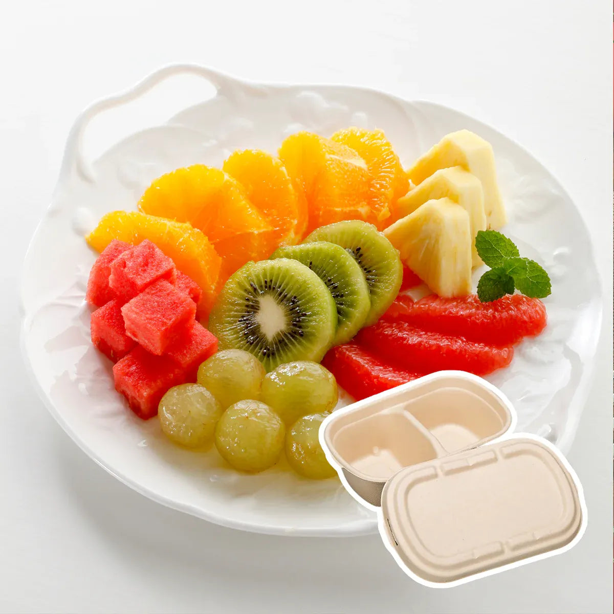 50PCS Disposable Two-Compartment Light Meal Salad Box with Lids Leakproof - 700ml