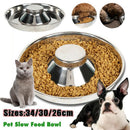 Stainless Steel Pet Bowl Slow Feeder Dish Puppy Dog Cat Food Feeding Weaning Bowl - L