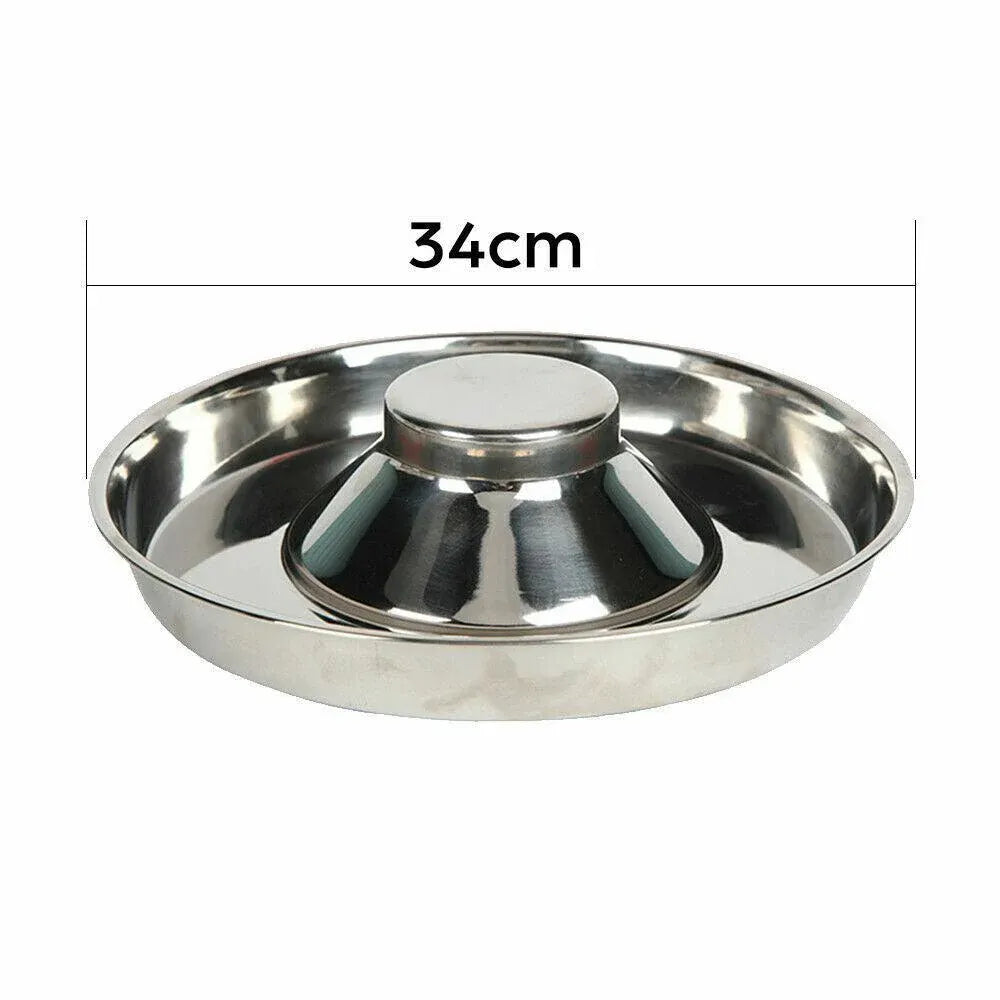 Stainless Steel Pet Bowl Slow Feeder Dish Puppy Dog Cat Food Feeding Weaning Bowl - L