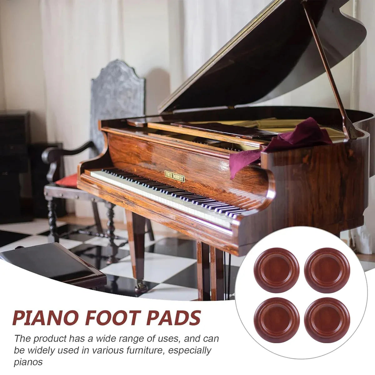 Piano Floor Mat 4pcs Anti Slip Pads Wooden Upright Grand Piano Foot Protection
