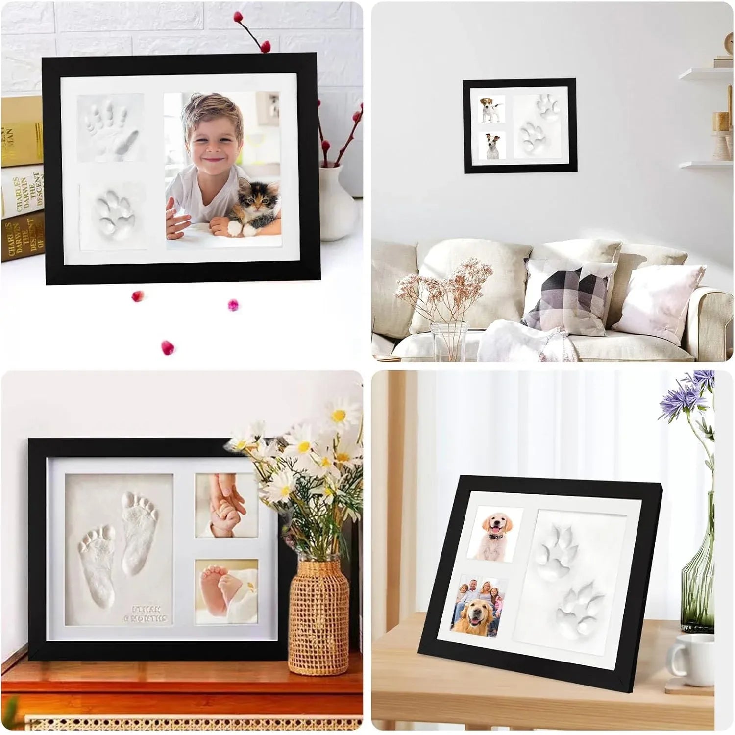 Keepsake DIY Handprint Footprint Photo Frame Kit for Pets or Memories - Black