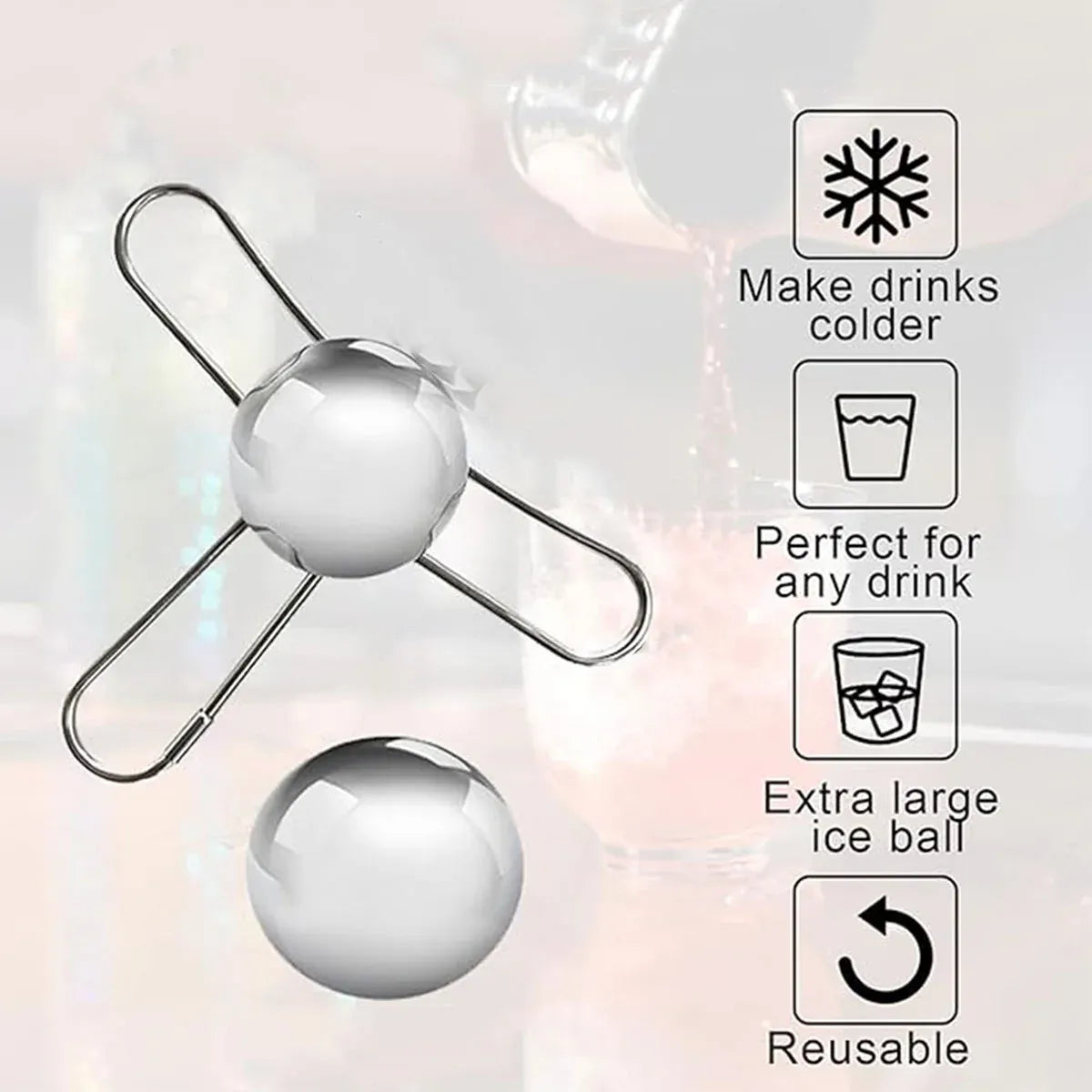 3/4 Forks Stainless Steel Ice Balls Reusable Spherical Whisky Chilling Stones - 4 Forks