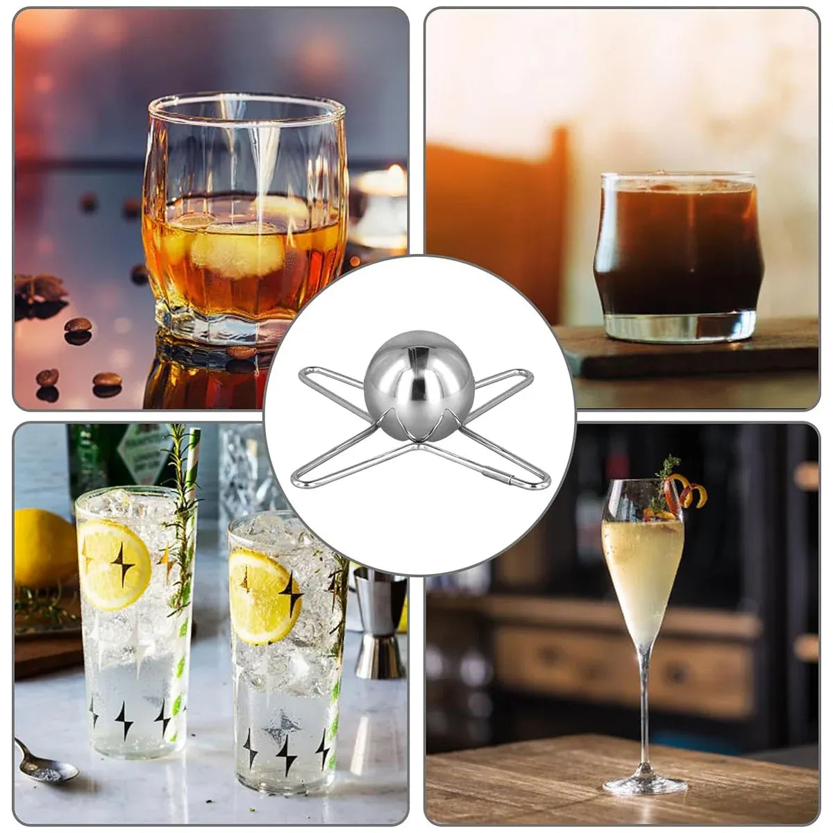 3/4 Forks Stainless Steel Ice Balls Reusable Spherical Whisky Chilling Stones - 4 Forks