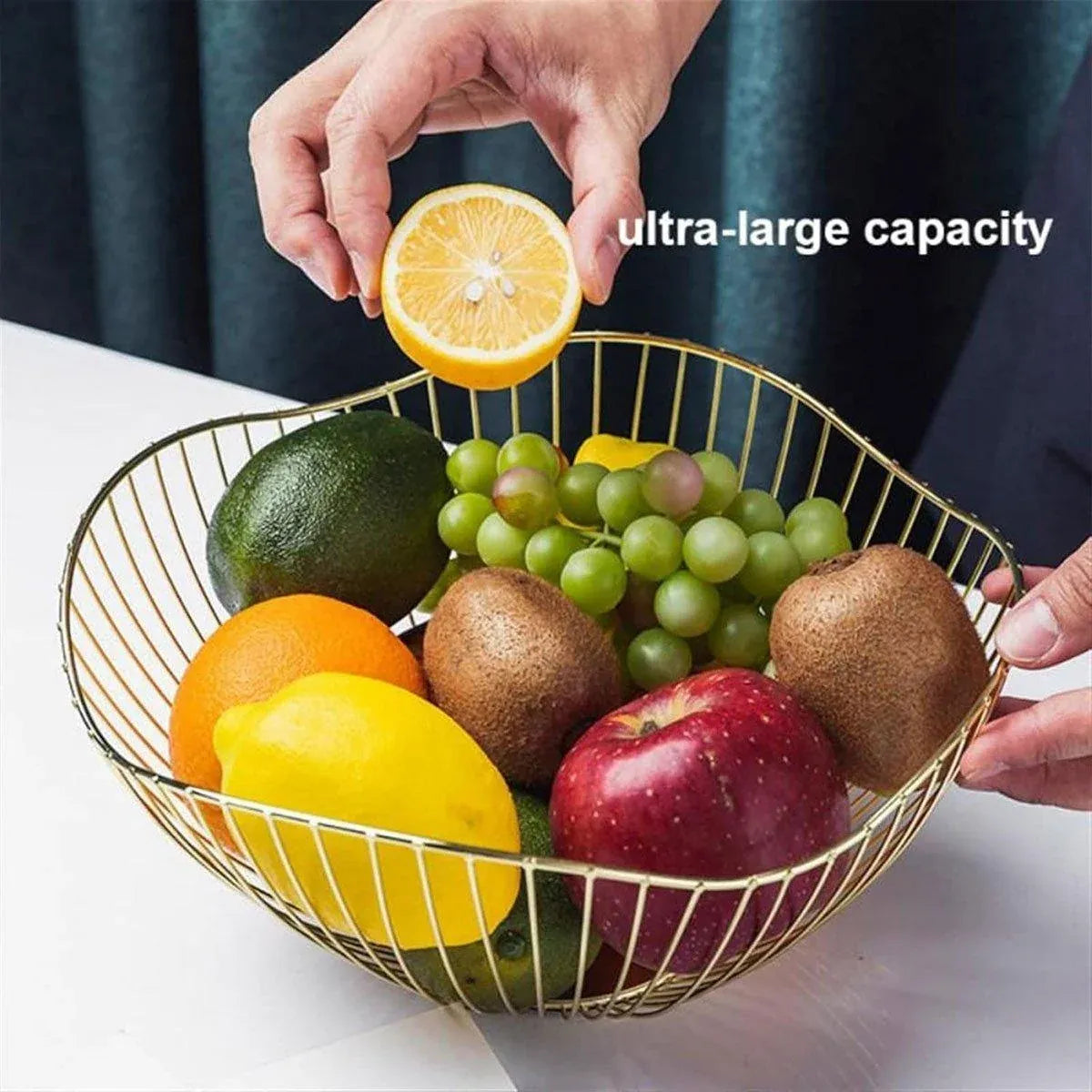 Large Iron Fruit Storage Basket Home Decor Snack Candy Plate Living Room Basket - Gold