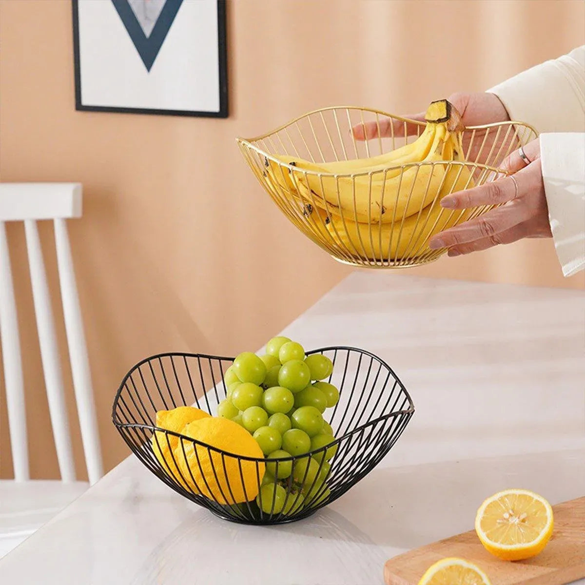 Large Iron Fruit Storage Basket Home Decor Snack Candy Plate Living Room Basket - Gold