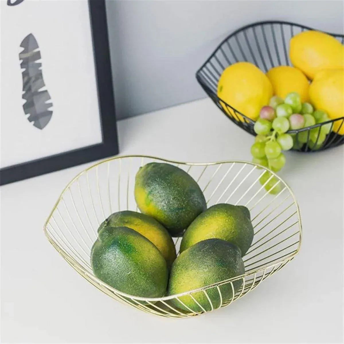 Large Iron Fruit Storage Basket Home Decor Snack Candy Plate Living Room Basket - Gold