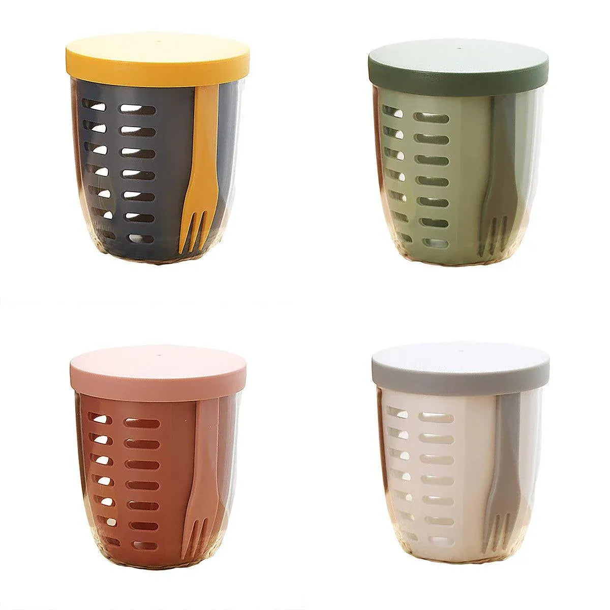 Portable Drainable Fruit Cup Plastic Sealed Cup for Snacks and Travel Use - Green