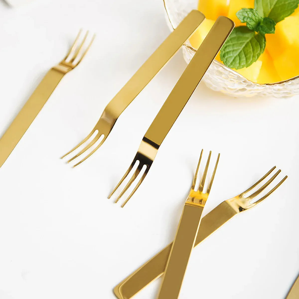 Elegant 304 Stainless Steel Fruit Forks Set of 6 For Home Dessert Cake Use - Golden