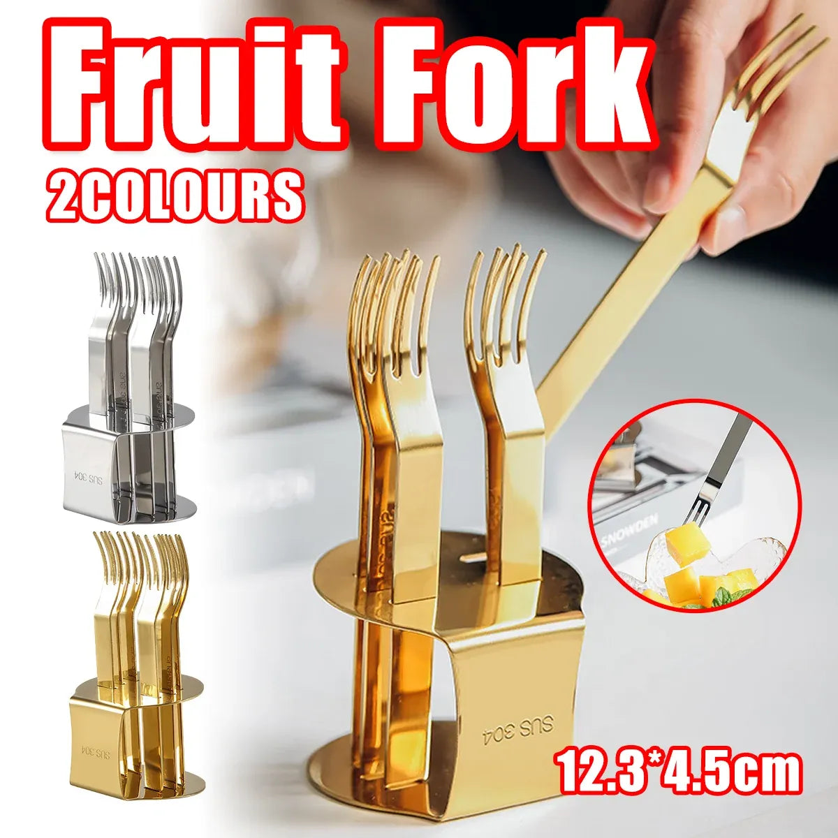 Elegant 304 Stainless Steel Fruit Forks Set of 6 For Home Dessert Cake Use - Silver