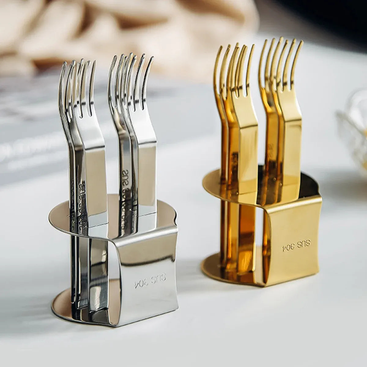 Elegant 304 Stainless Steel Fruit Forks Set of 6 For Home Dessert Cake Use - Silver
