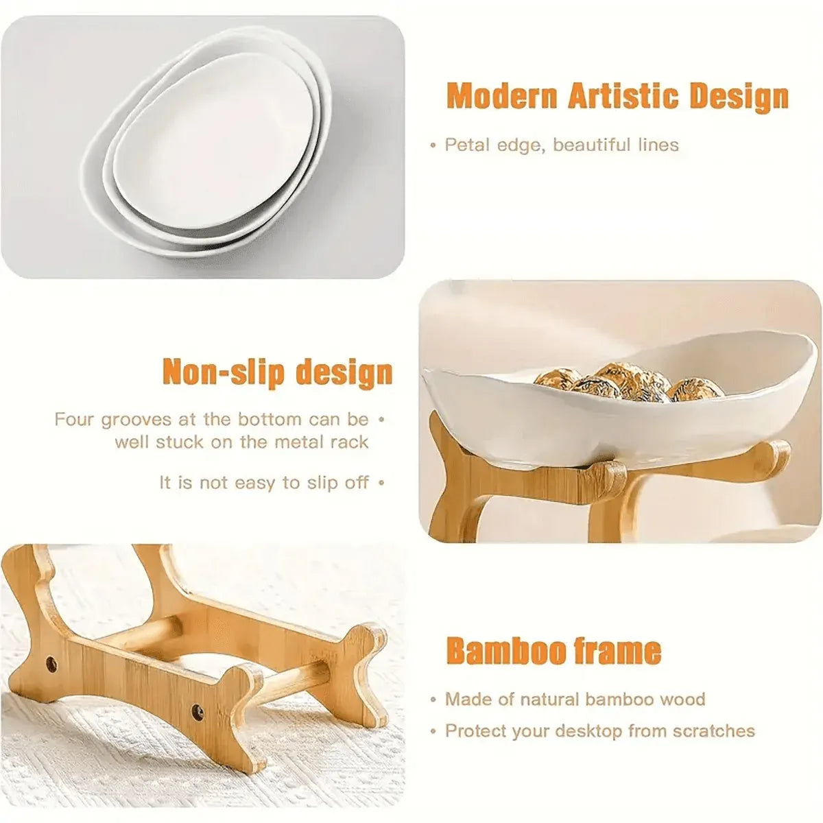 Modern Multi-layer Bamboo Fruit Snack Plate Rack Creative Living Room Plate Rack - White