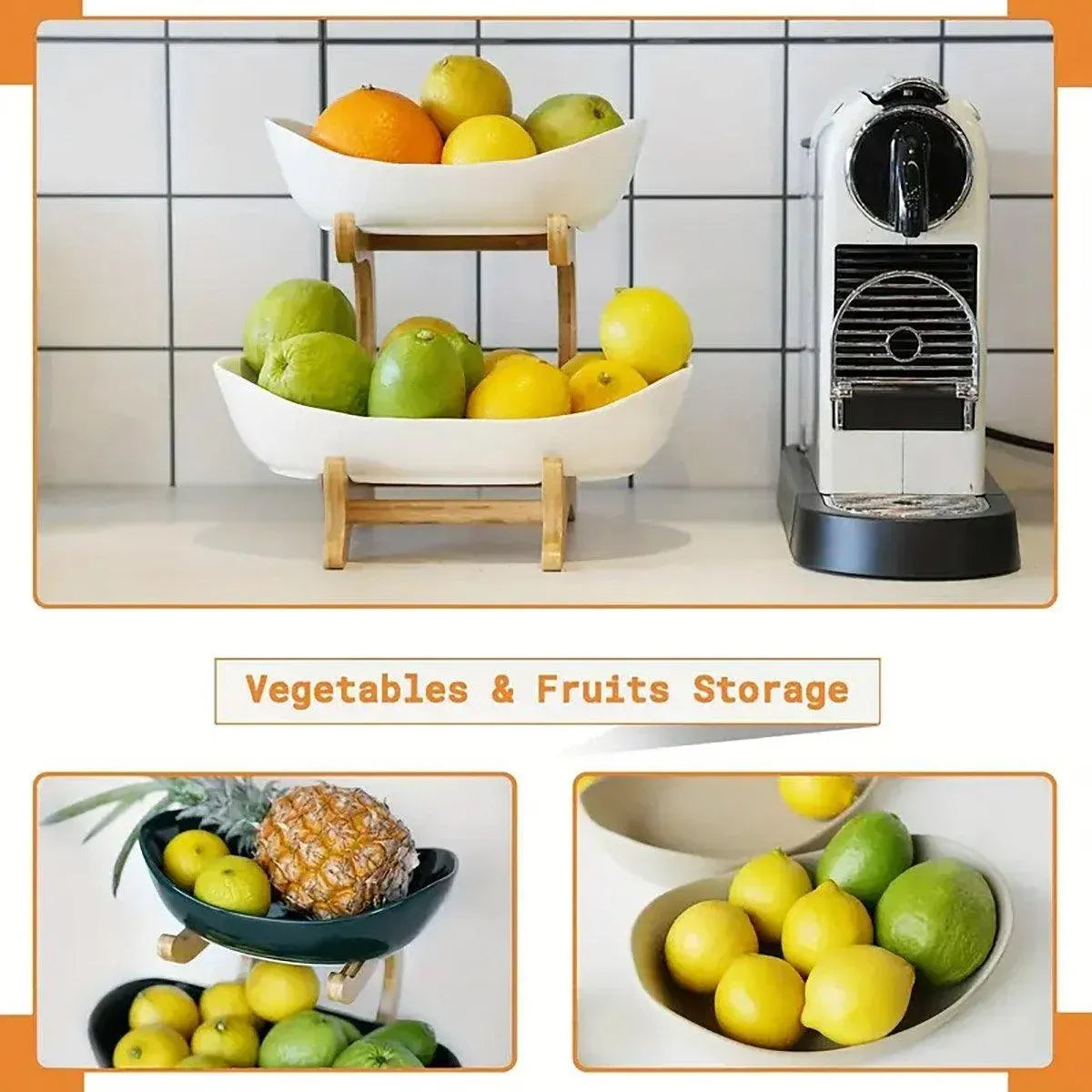 Modern Multi-layer Bamboo Fruit Snack Plate Rack Creative Living Room Plate Rack - White